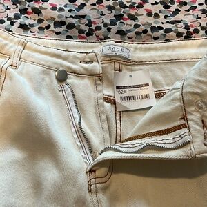Sage the label cream denim Jean with brown contrast stitching, size M